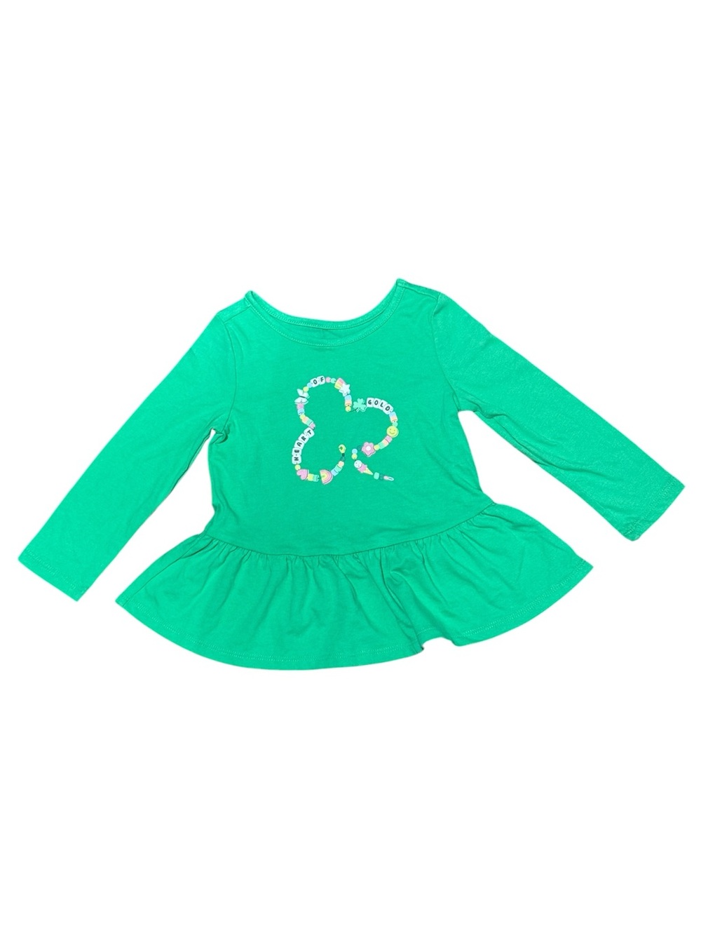 Cat & Jack New Green Long Sleeves Sz 2T Heart of Gold St. Patrick’s Day